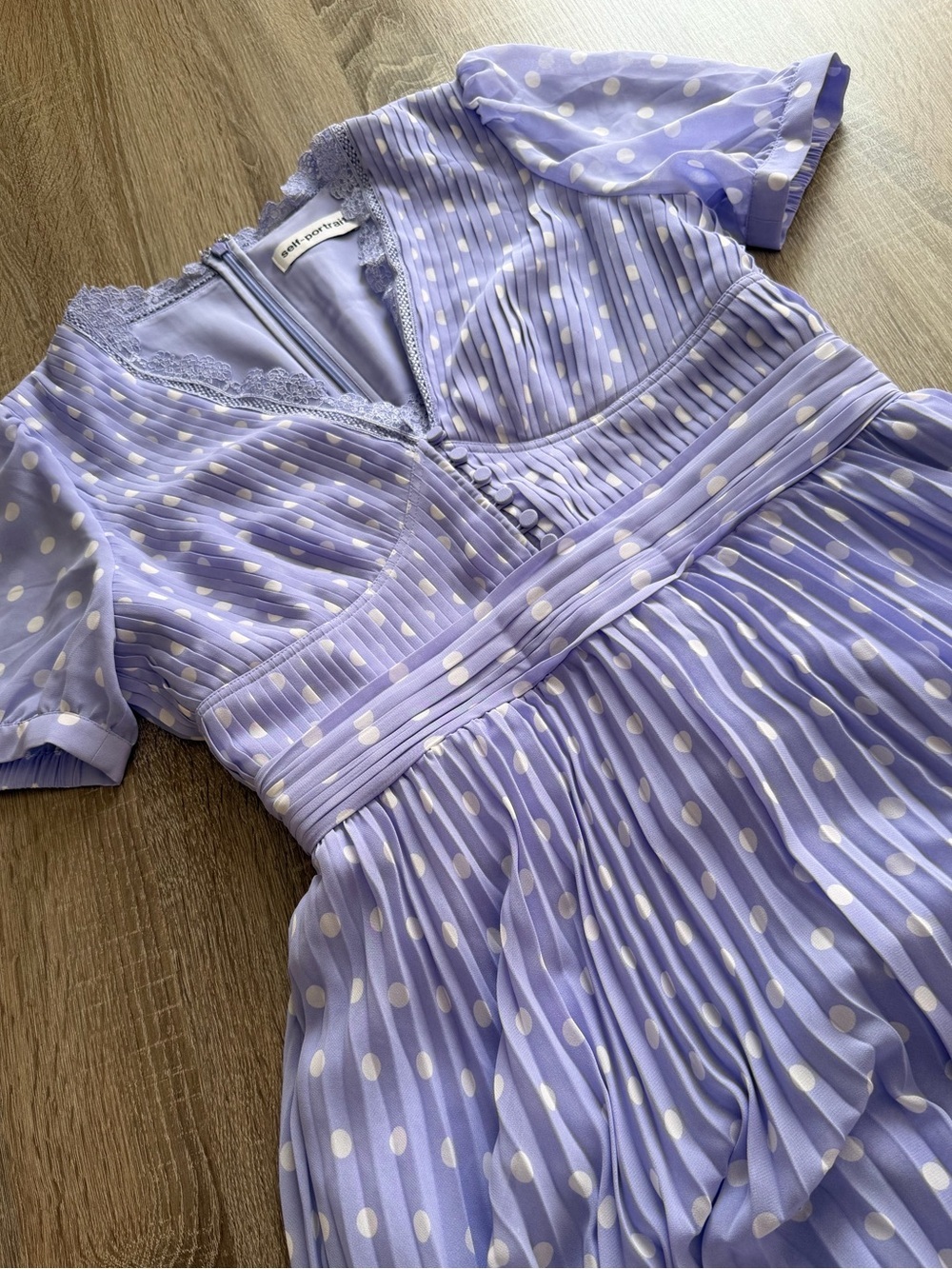 Self-Portrait Lilac Polka-Dot Print Pleated Chiffon Midi Dress US 8 - Picture 3 of 16